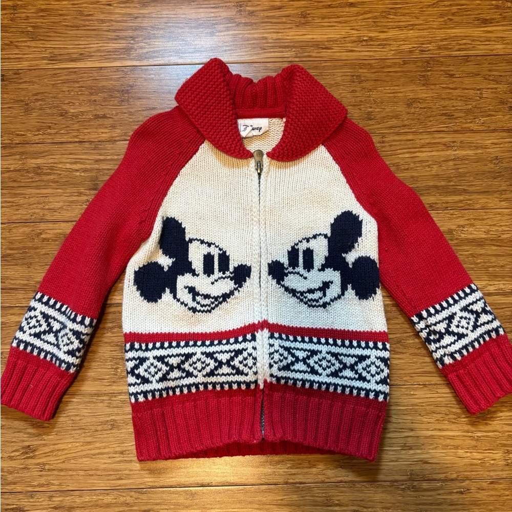 EUC Disney Kids Red and Cream Mickey Mouse Sweater